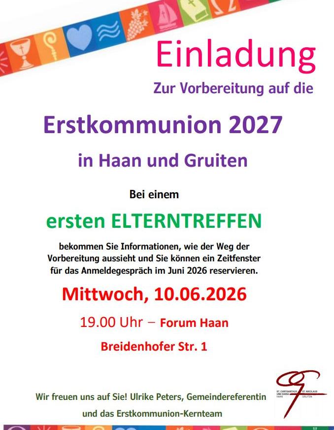 Zur Vorbereitung auf die Erstkommunion 2027 in Haan und Gruiten