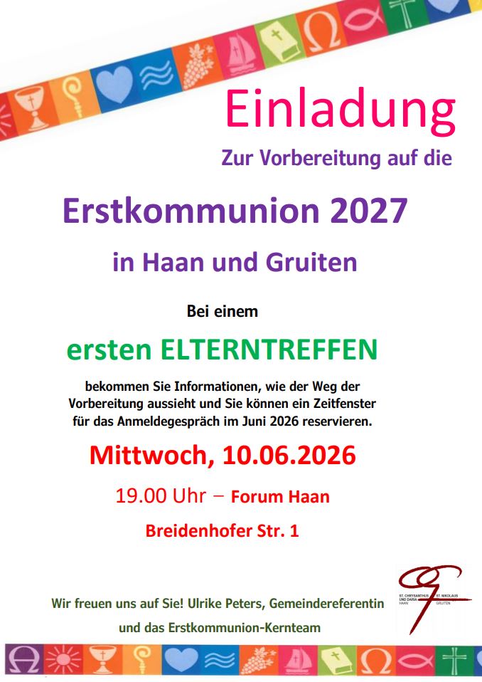 Zur Vorbereitung auf die Erstkommunion 2027 in Haan und Gruiten