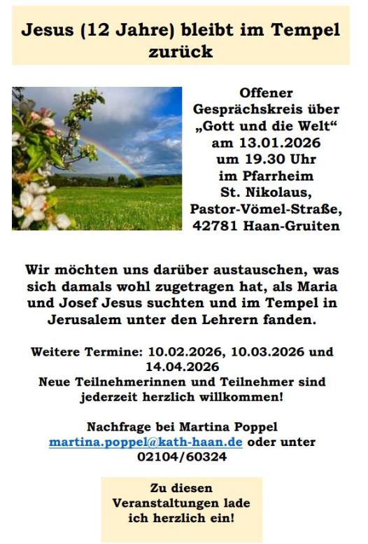 Offener Gesprächskreis zu Gott und die Welt (c) Martina Poppel Offener Gesprächskreis zu Gott und die Welt
